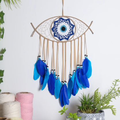 Evil Eye Dream Catcher Boho Room Decor Handmade Eye Wall Decor Blue Feather Dreamcatcher Wall Hanging Wall Art  Living Room Gift