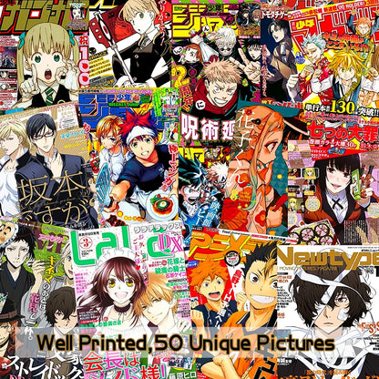 50Pcs Anime Magazine Poster Covers Aesthetic Wall Collage Kit Art Card Decoration for Manga Bright Color Dorm Bedroom Livingroom