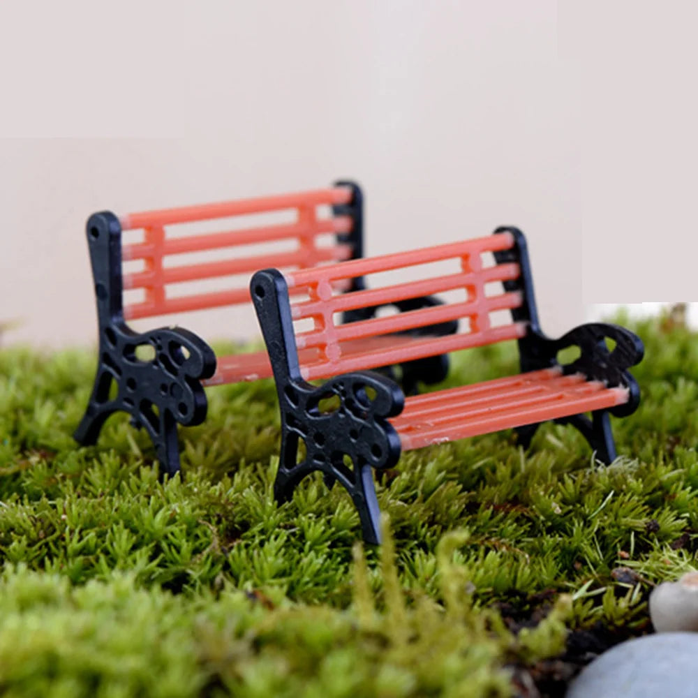 Siège de parc Miniature, 1 paire, banc, chaise, Figurine, accessoires de meubles de maison de poupée, bonsaï, décoration de maison, ornement de jardin féerique