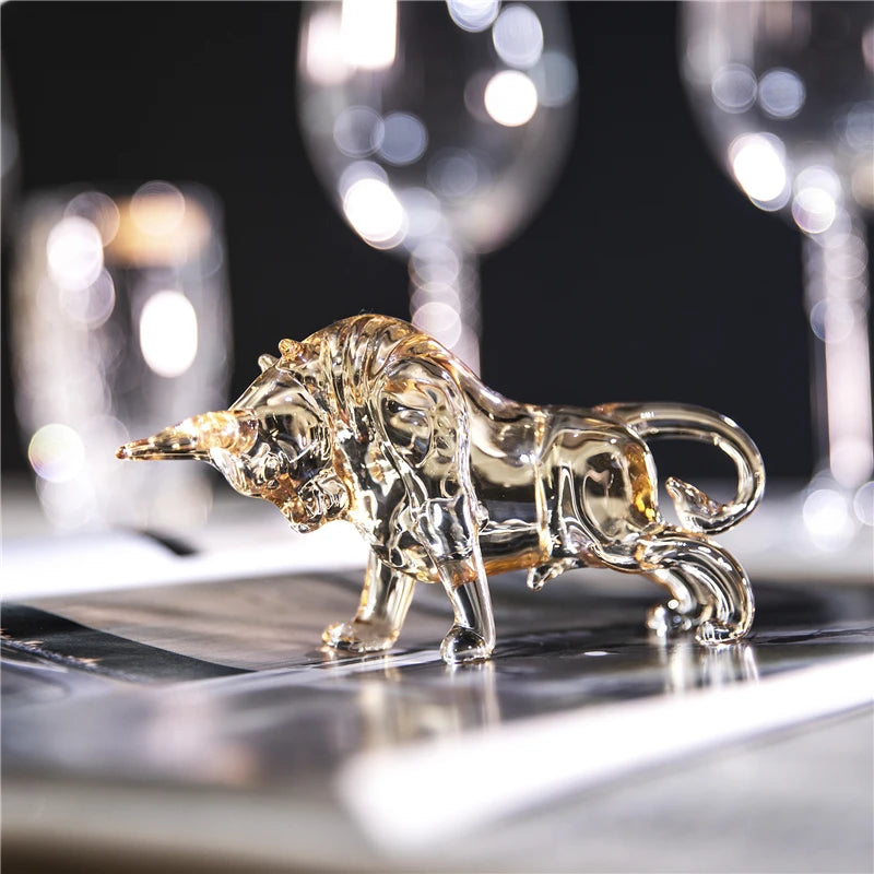 Beatiful Champagne Crystal Bull Figurine Art Glass Animal Ornament Statues Souvenir Sculpture Home Office Decor Gift For Dad/Boy