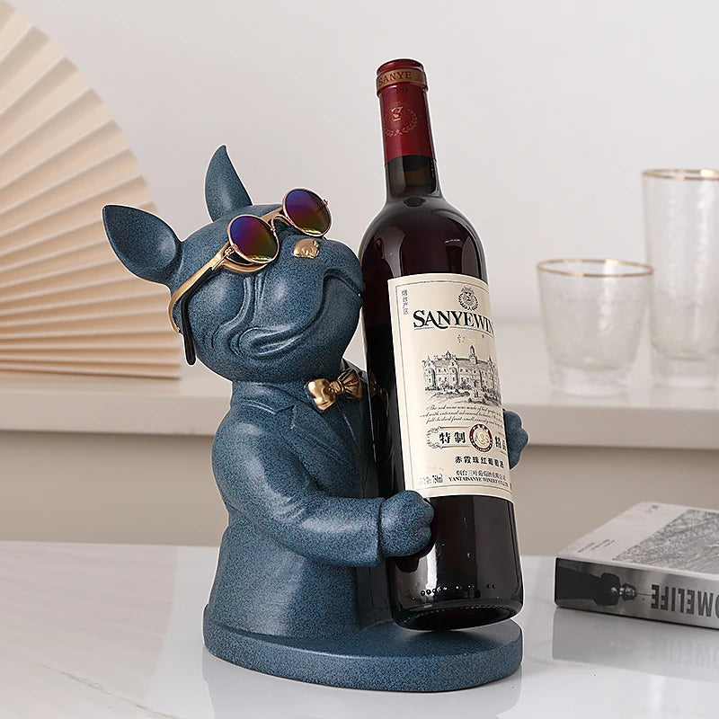 Home Decoration Animal Figurines Wine Holders Resin Craft Bulldog Statue Wine Bottle Holder Desk Table Champagne Rack Room Decor