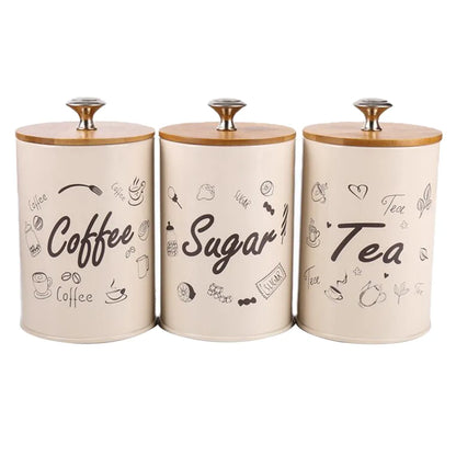 3pcs/set Metal Seal Jar Storage Tank Kitchen Sugar Coffee Tea Storage Jars Canisters 1L
