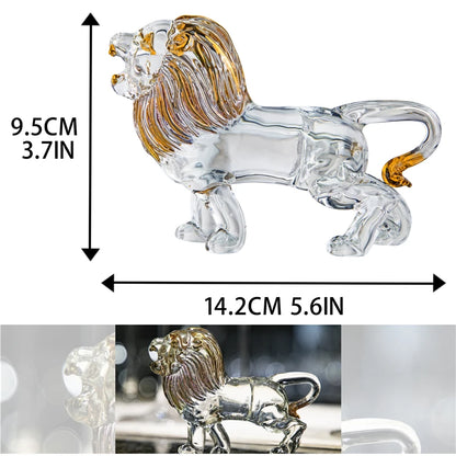H&D Crystal Lion Figurine Glass Painting Art Wildlife Animal Sculpture For Home Office Table Decor Collectible Housewarming Gift