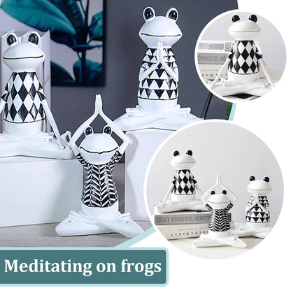 Mini White Yoga Frogs Statue Garden Decoration Accessories Meditating Frog Miniature Figurine Zen Frog Home Jardin Yard Decor