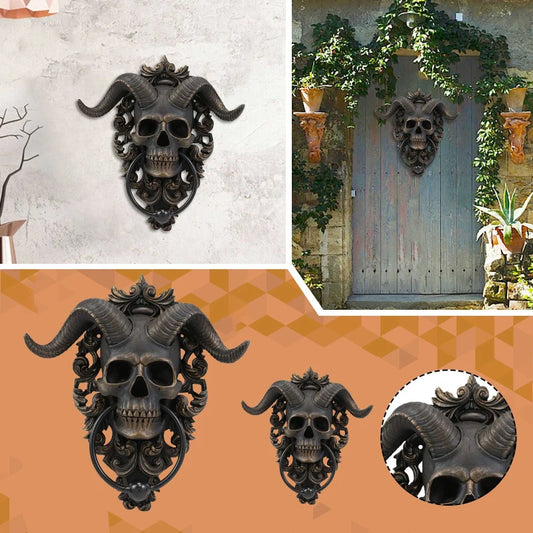 Skeleton Head Door Knocker Decor Resin Goat-headed Figure Hanger Resin Punk Satan Skull Sheep Head Statue Wall Pendant Crafts