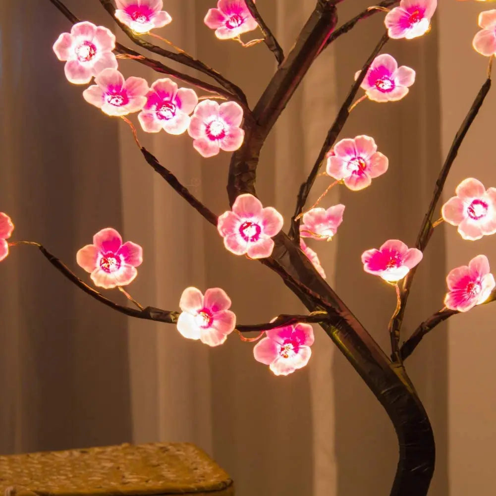 Décoration de la maison USB/batterie alimenté interrupteur tactile blanc chaud artificiel bonsaï fleur de cerisier arbre de bureau lampe à LED lumière