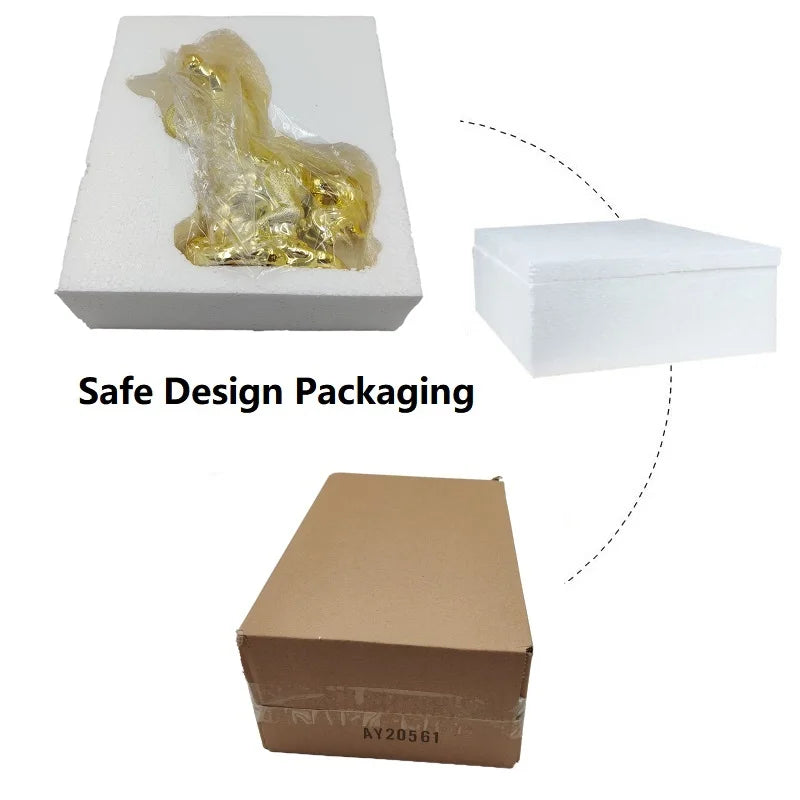 Gold Horse Home Decor Resin Crafts Porcelain Animal Figurines Wedding Decoration Lovers Gift L2544