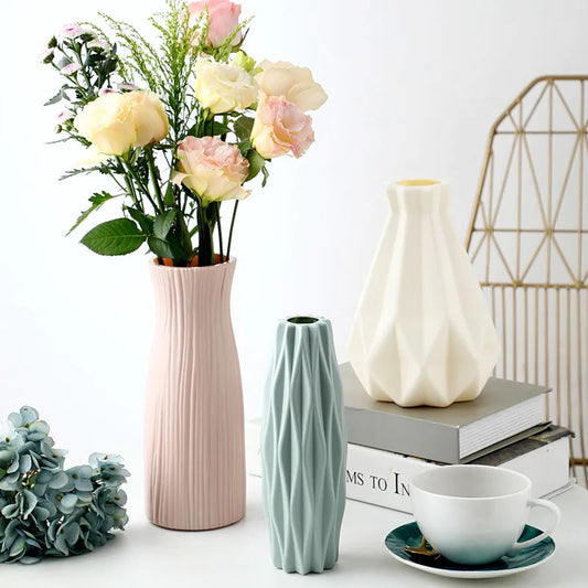 Vase en plastique pour décoration de maison, Pot de fleur en céramique blanche, panier de plantes, décoration nordique de mariage, Table à manger, chambre à coucher