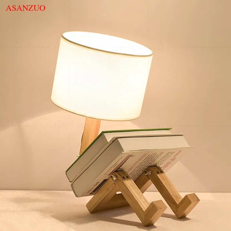 Nordic art ins Wooden Robot Shaped LED Table Lamp Modern Living Room Bedroom bedside lamp simple Study Decor Desk Lamp E14