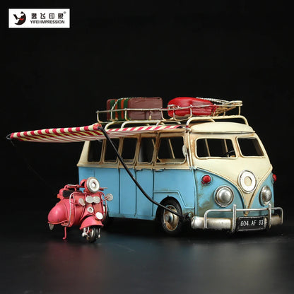 Classic German Camping Bus Metal Hand-Crafted Retro Model Industrial Home Decoration Living Room Decorations Christmas Gifts