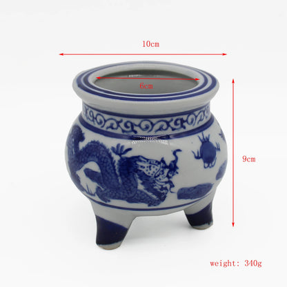 Ceramic incense burner, blue and white, Small flower vase