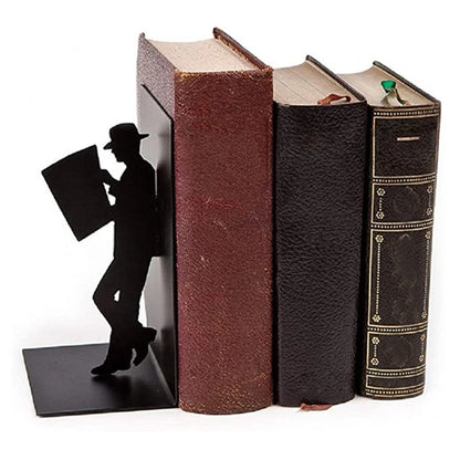 Iron Figure Bookends Reading Book Support Retro Non-Skid Book Ends Stoppers for Shelves Home Office Table Desktop Decor