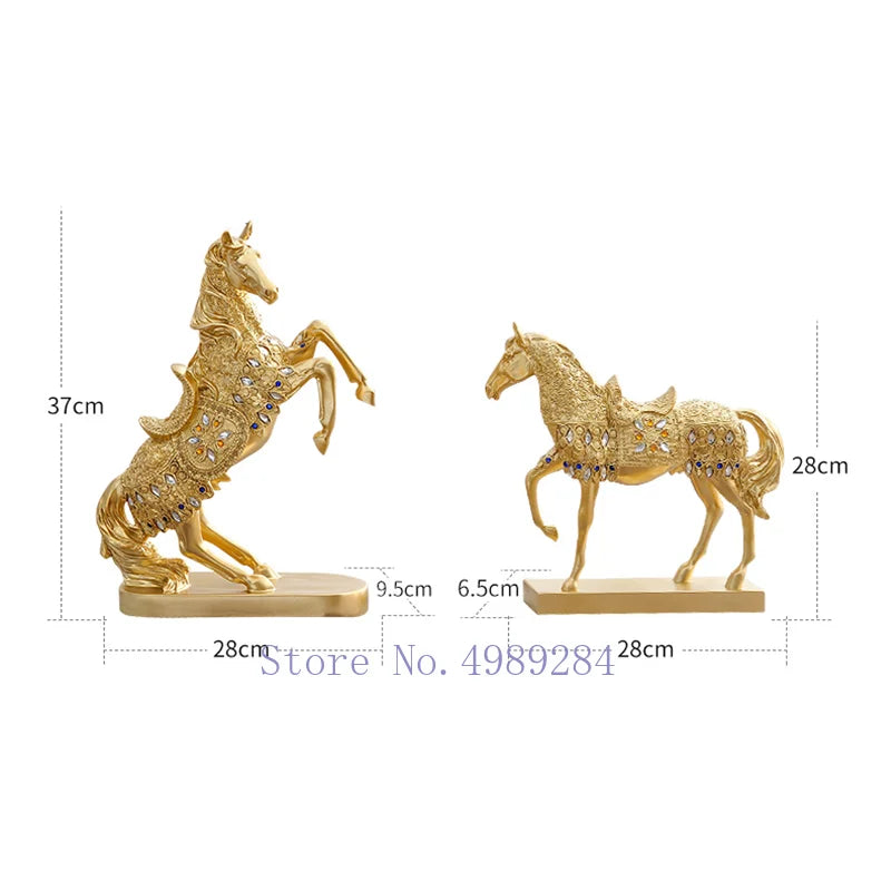 Creative Resin Golden Horse Simulation Animal Gem Crystal Decorations Crafts Modern Home Desktop Decoration Miniature Figurines