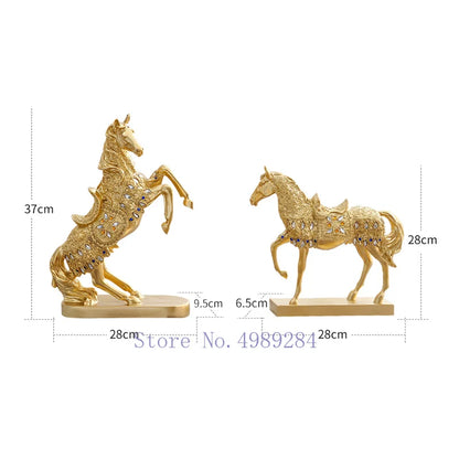 Creative Resin Golden Horse Simulation Animal Gem Crystal Decorations Crafts Modern Home Desktop Decoration Miniature Figurines