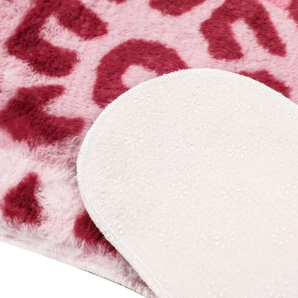 Rosa imitierter Leopardenmuster-Teppich aus Kunstleder, rutschfeste, rutschfeste Matte, waschbarer Tierdruck-Teppich für Wohnzimmer und Schlafzimmer