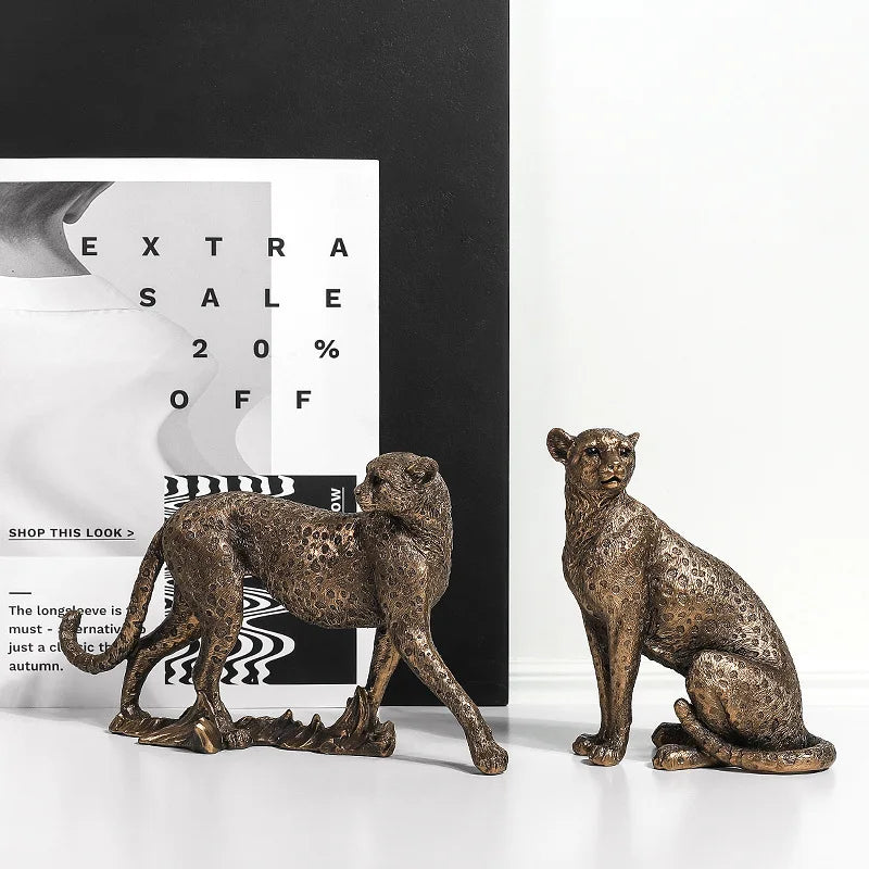 Ornaments For Home Statue Figurine Sculpture Home Office Table Desktop Decor Leopard Gold Golden Cheetah Handmade Decorative