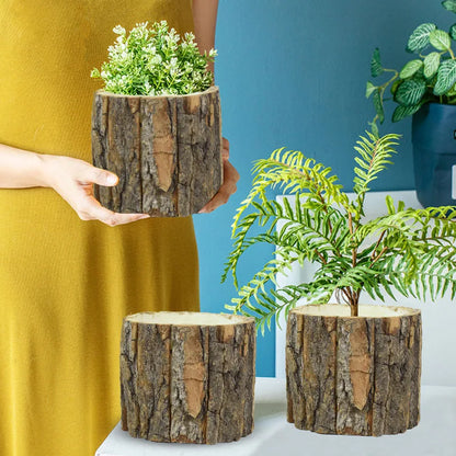 Kreative Vintage Baumrinde Blumentopf Holz Desktop Blumenstrauß Bonsai Vase Hausgarten Sukkulente Container Dekoration