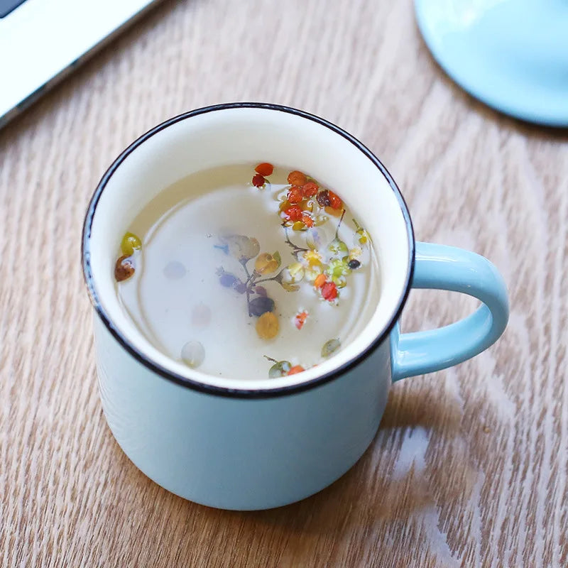Tasse en émail vintage de style chinois de 400ml avec couvercle, tasse en céramique, tasses à café, lait, thé, imitation de maison, tasse d'eau de bain de bouche ancienne