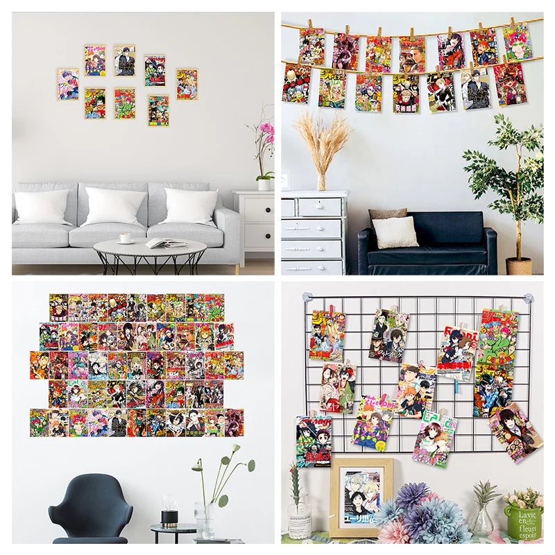 50Pcs Anime Magazine Poster Covers Aesthetic Wall Collage Kit Art Card Decoration for Manga Bright Color Dorm Bedroom Livingroom