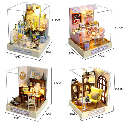 Kids Wooden Miniature Dollhouses Kit Gift Toys Roombox Doll House Furniture Box Theatre Toy For Children Birthday