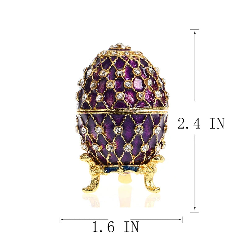 H&D Hand-painted Russia Egg Trinket Box Hinged Jewelry Ring Holder Collectible Figurine Boxes w/Crystals Home Decor (Purple)