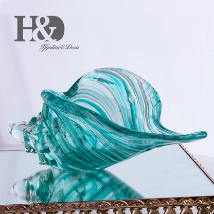 H&D Hand Blown Seashell Conch Sculpture Glass Murano Art Style Ocean Animal Paperweight Home Office Decorative Figurines