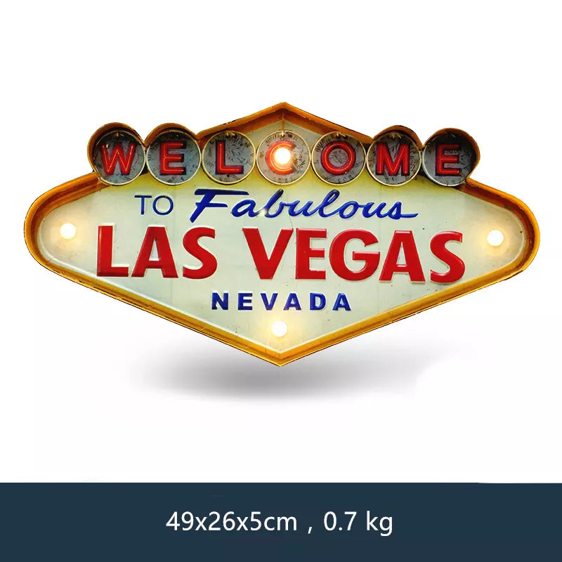 Las Vegas Welcome Neonschild für Bar, Vintage-Heimdekoration, Malerei, beleuchtete hängende Metallschilder, Eisen, Pub, Café, Wanddekoration