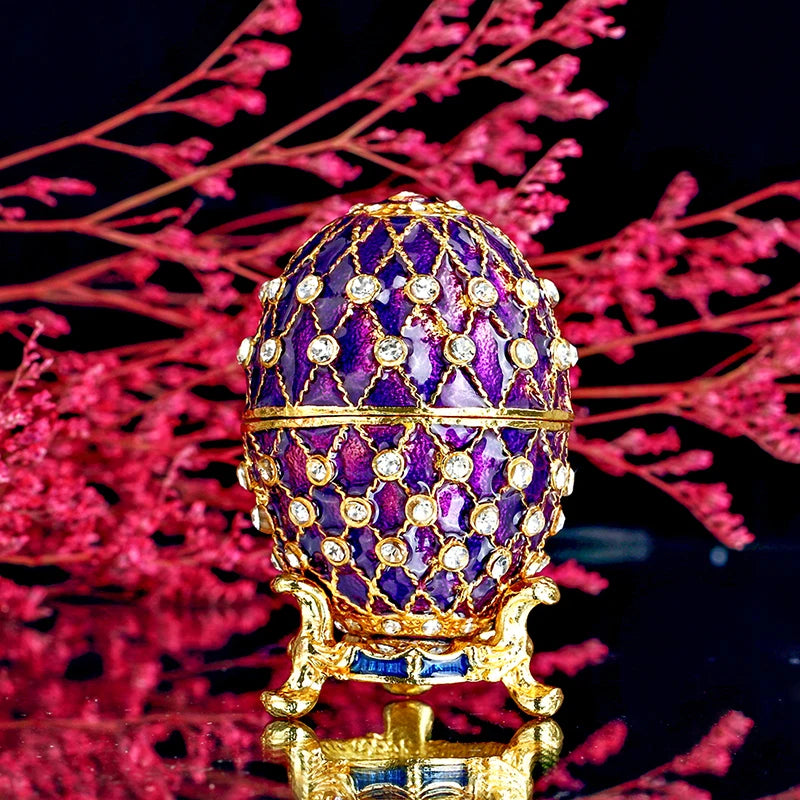 H&D Hand-painted Russia Egg Trinket Box Hinged Jewelry Ring Holder Collectible Figurine Boxes w/Crystals Home Decor (Purple)