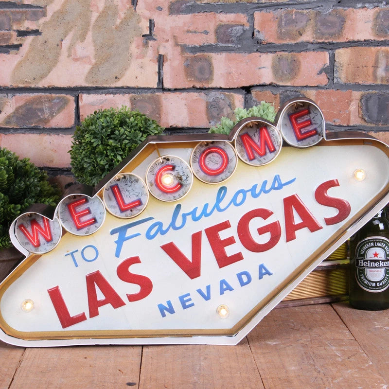 Las Vegas Welcome Neonschild für Bar, Vintage-Heimdekoration, Malerei, beleuchtete hängende Metallschilder, Eisen, Pub, Café, Wanddekoration