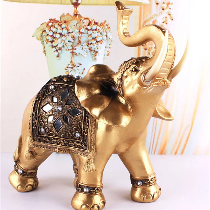 Große Elefantenstatue aus Kunstharz, Glücksbringer Feng Shui, elegante Elefantenrüsselstatue, Glücksreichtumsfigur, handwerkliche Ornamente für Zuhause als Geschenk