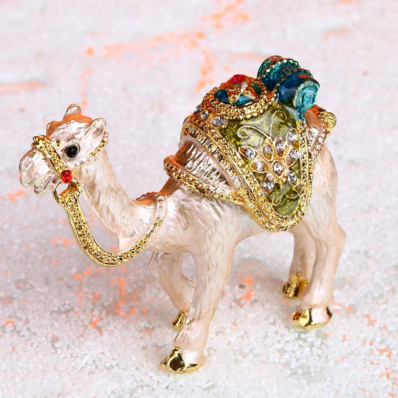 H&D Bejeweled Camel Trinket Box Hand Painted Collectiable Figurines Gifts Decor Jewelry Storage Box with Crystals Ornaments