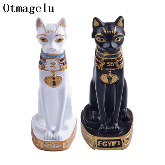 Vintage Egypt Cat God Statue Resin Figurines Collectible Crafts Cat Decor Ornaments Accessories for Home background Miniatures
