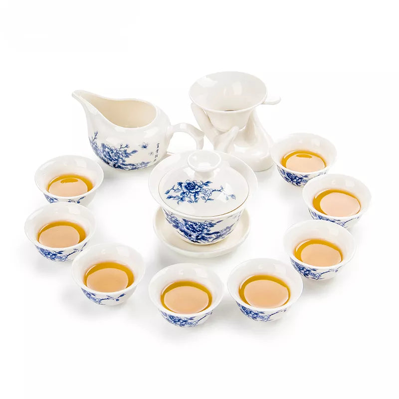 11pcs Chinese Kung Fu Tea Set,Ceramic Portable Teacup Porcelain Service Gaiwan Tea Cups Mug of Tea Ceremony Teapot