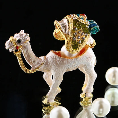 H&D Bejeweled Camel Trinket Box Hand Painted Collectiable Figurines Gifts Decor Jewelry Storage Box with Crystals Ornaments