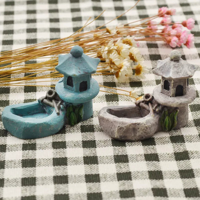 Chzimade Pond Figurines Decoration Tower Relaxation Zen Garden Tea Pet Home Miniature Resin Craft