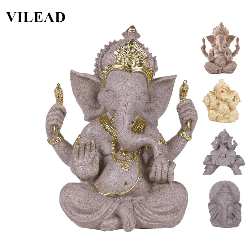Décoration de la maison Nature grès indien Ganesha Figurine religieux hindou éléphant dieu Statues Fengshui bouddha à tête d'éléphant