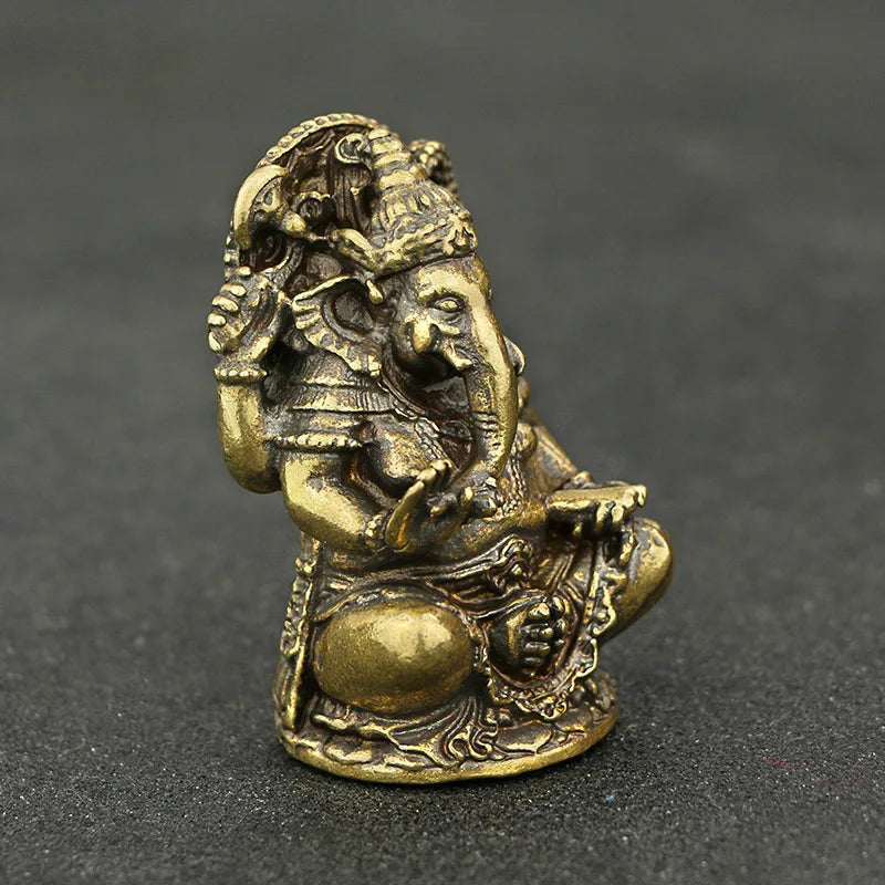 Mini Vintage Brass Ganesha Statue Pocket India Thailand Elephant God Figure Sculpture Home Office Desk Decorative Ornament Gift