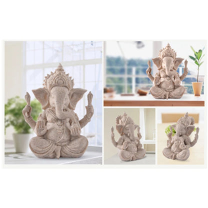 Décoration de la maison Nature grès indien Ganesha Figurine religieux hindou éléphant dieu Statues Fengshui bouddha à tête d'éléphant