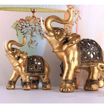 Goldene Elefantenstatue aus Kunstharz, Feng Shui, elegante Elefantenrüsselskulptur, Glücksreichtum, Figur, Kunsthandwerk, Ornamente für die Inneneinrichtung