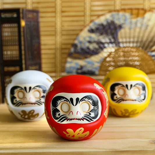 Japanese Ceramic Daruma Statue, Lucky Charm, Zen Ornament, Fengshui Figurine, Money Box, Home Tabletop Decoration, Gifts, 4"