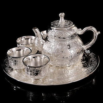 6-piece European-style bronze tea set retro metal teapot teacup set alloy teacup wine glass with tray teapot birthday gift box