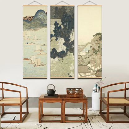 Japanese Ou-Mi Ukiyoe Scroll Print Poster Landscape Wall Art Pictures Living Room Vintage Painting Farmhouse Home Decor