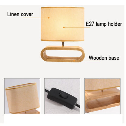 Nordic wood base table lamp cloth lampshade table lights for living room bedroom bedside desk lamp reading lights fixture E27