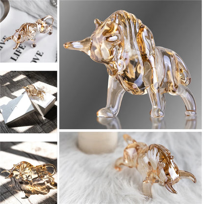 H&D 5.2in Crystal Bull Sculpture Ornament Art Glass Animal Collectible Figurines Table Decor Souvenir Statue Gift For Dad/Friend