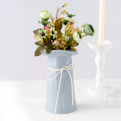 Artificial Flowers Small Tea Rose Vases for Home Decor Wedding Decorative Leaves Needlework Ornamental Flowerpot Christmas