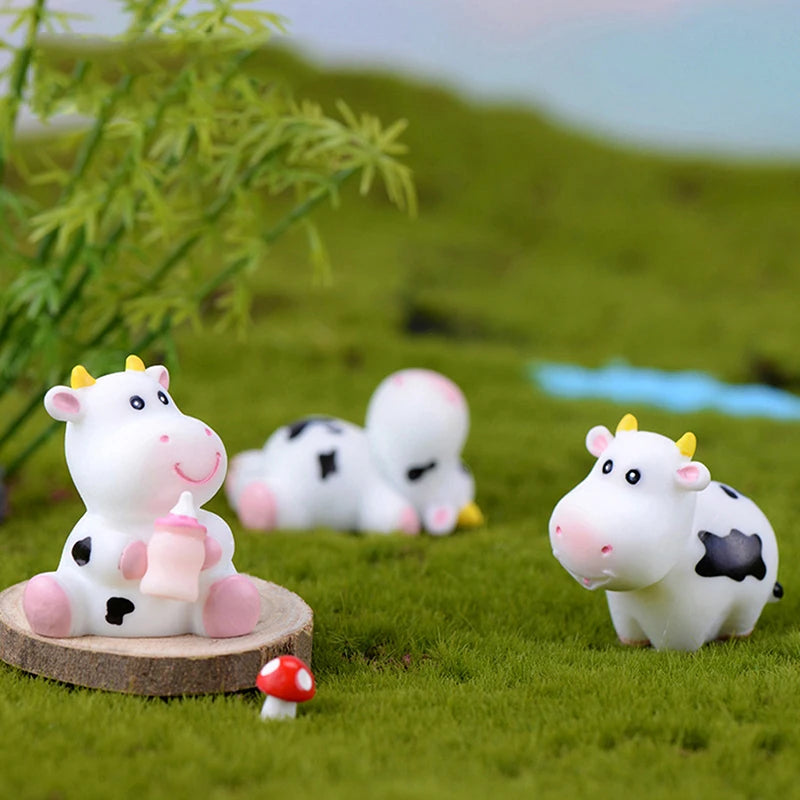Mini Cattle Micro Landscape Ornaments Fairy Garden Christmas Decor Little Statue Cow Milk Bottle Figurines New Year Home Decor