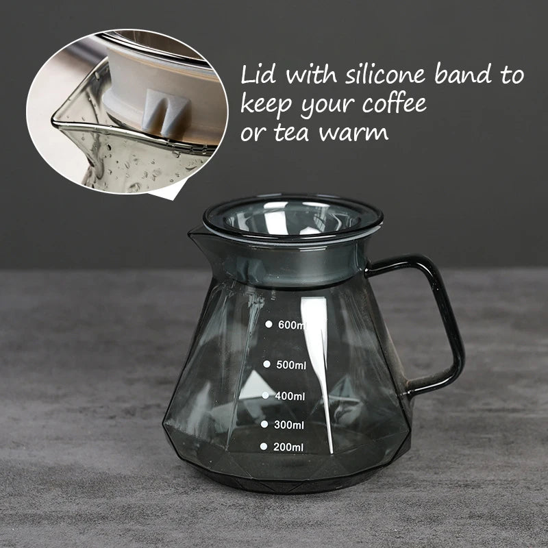 Glass Range Coffee Server For Pour Over Coffee & Tea - 600ml/20oz Ovalware Microwave Safe & Heatproof Thick Glass Body (Black)