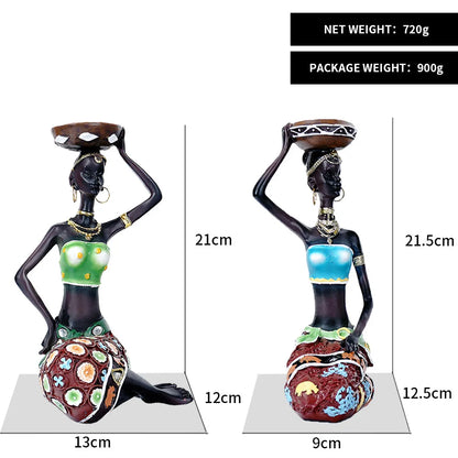 Bougeoir Figurines africaines 8.5 "femmes Sculptures décoratives bougeoir pour salle à manger Statue de dame tribale pour la décoration intérieure