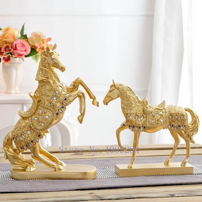 Creative Resin Golden Horse Simulation Animal Gem Crystal Decorations Crafts Modern Home Desktop Decoration Miniature Figurines