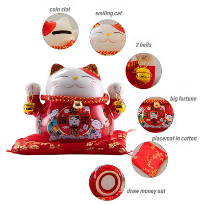 4.5 inch Ceramic Maneki Neko Lucky Cat Money Box Fortune Colored Cat Piggy Bank Home Decoration Gift Feng Shui Ornament